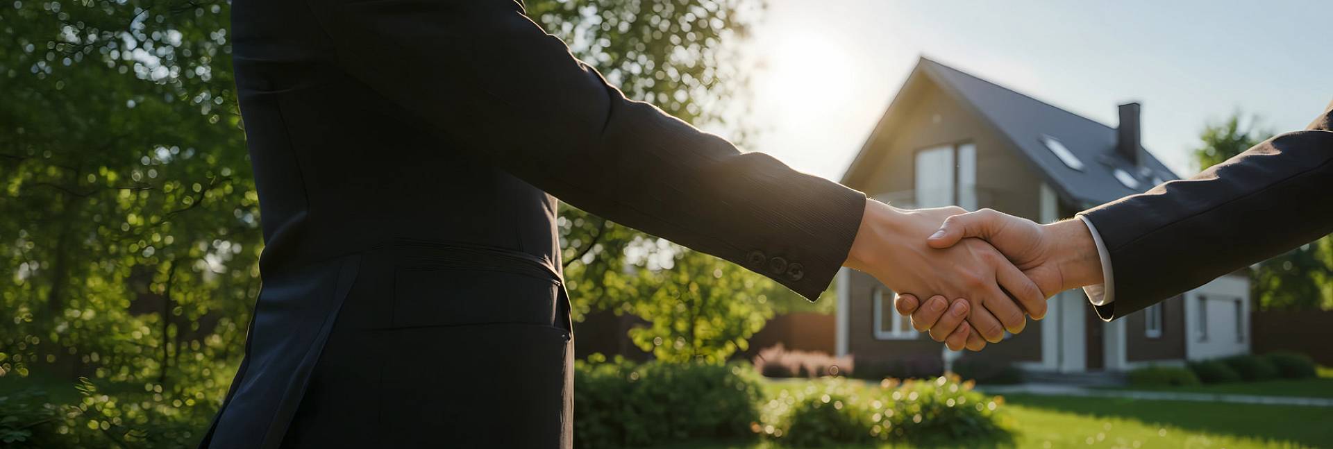 Handschlag vor einem Einfamilienhaus als Symbol für einen erfolgreichen Immobilienverkauf in Bayreuth